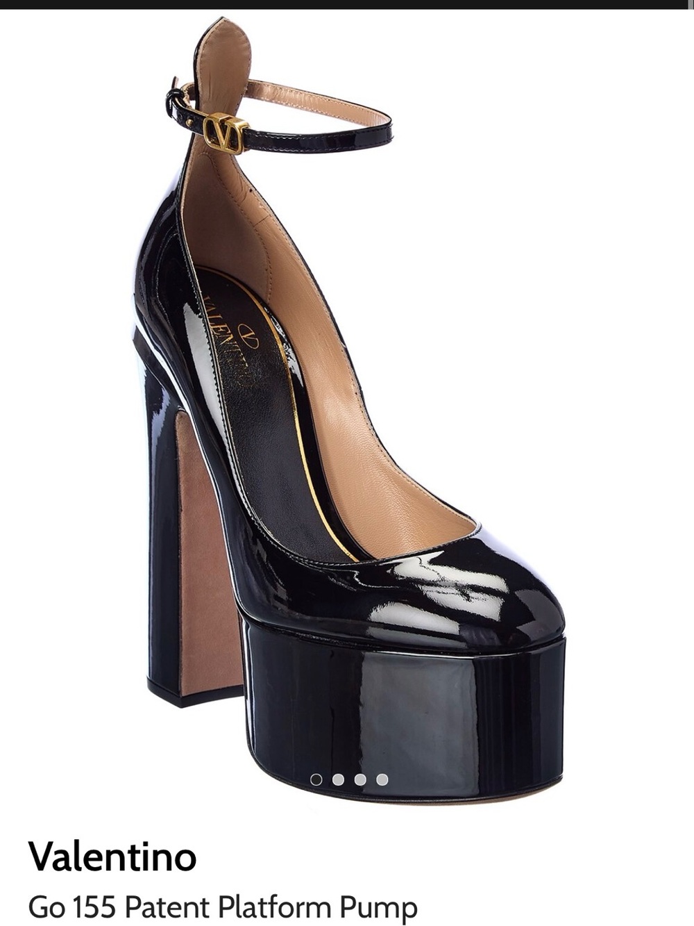 Valentino Black Patent Platform Pump with Gold Accent Ankle Strap